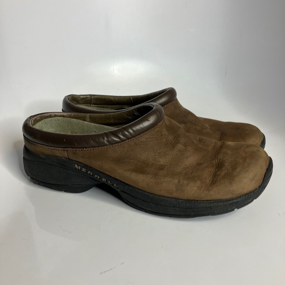 Merrell dark brown‎ leather jungle primo clog Women's size 9.5 Casual slip on